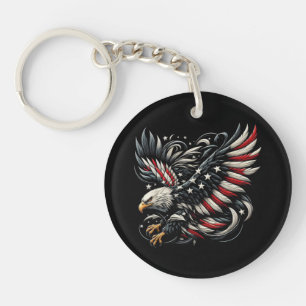 Patriotic American With Eagle And USA Flag Key Ring
