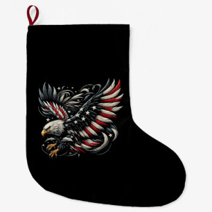Patriotic American With Eagle And USA Flag Large Christmas Stocking