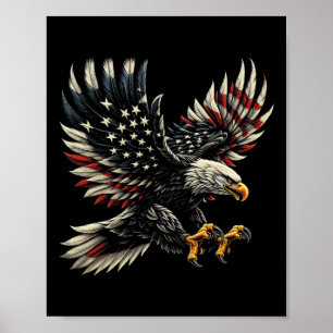 Patriotic American With Eagle And Usa Flag Poster