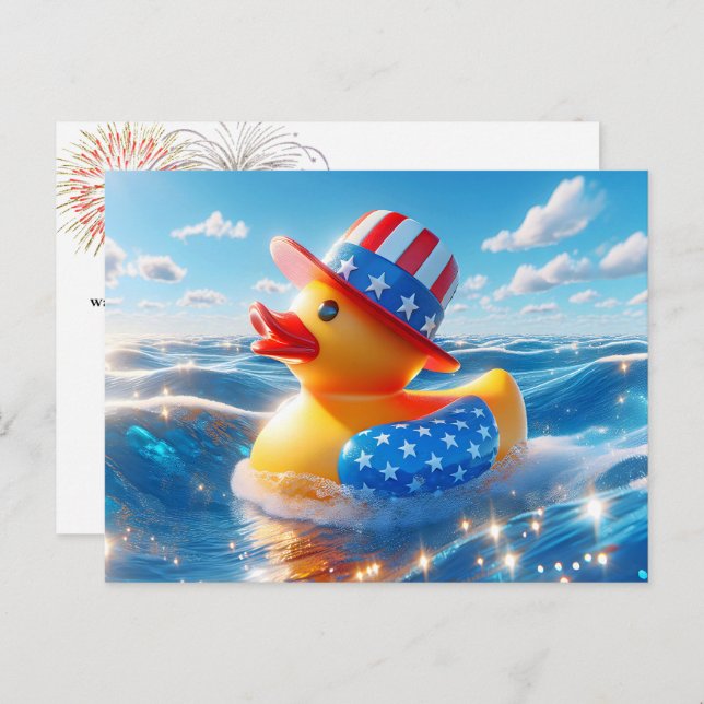 Patriotic American Yellow Rubber Duck Postcard (Front/Back)