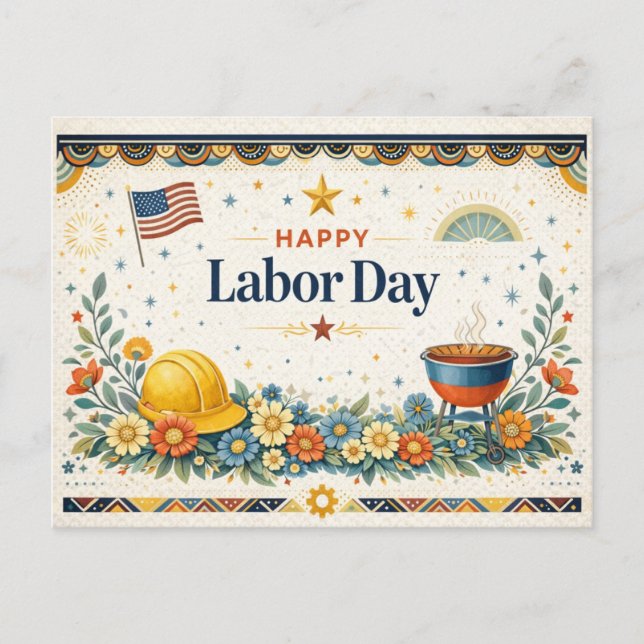 Patriotic Americana Happy Labor Day Holiday Postcard (Front)
