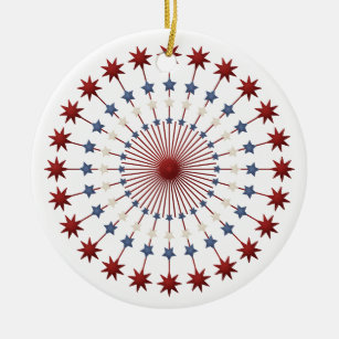 Patriotic Americana Mandala, Circle of Stars Ceramic Ornament
