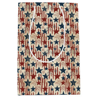 Patriotic Americana USA Fireworks Stars 4th July Medium Gift Bag