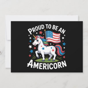 Patriotic Americorn Unicorn 4th of July Patriotic Invitation