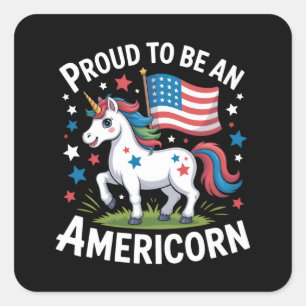 Patriotic Americorn Unicorn 4th of July Patriotic Square Sticker