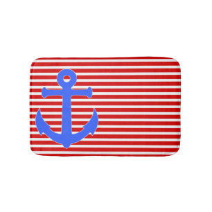 Patriotic Anchor and Stripes Bath Mat