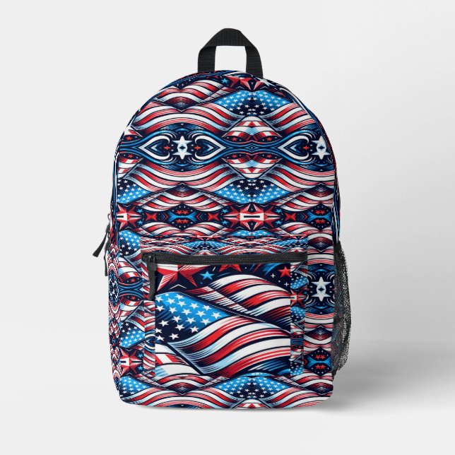 Patriotic and USA Flag Printed Backpack (Front)