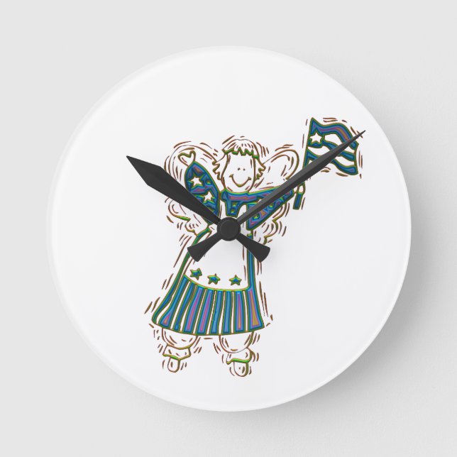 Patriotic Angel Round Clock (Front)