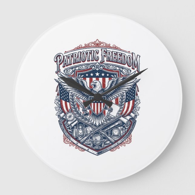 Patriotic Antique Collector Vector Graphic Tee Large Clock (Front)