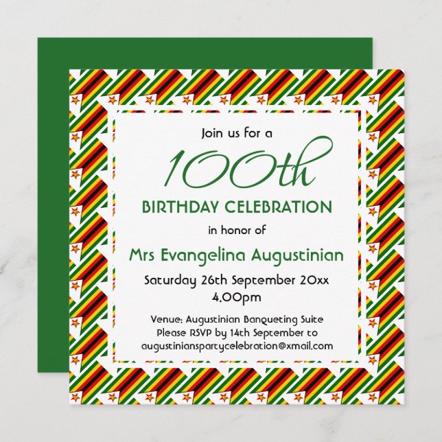 Patriotic ANY AGE Customisable ZIMBABWE Birthday Invitation (Front/Back)