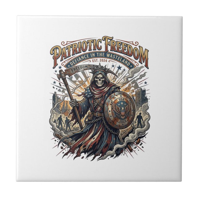 Patriotic Apocalyptic Liberty Reaper Zombie Apocal Ceramic Tile (Front)