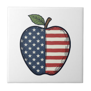 Patriotic Apple Vintage Engraving Vector Design_1 Ceramic Tile