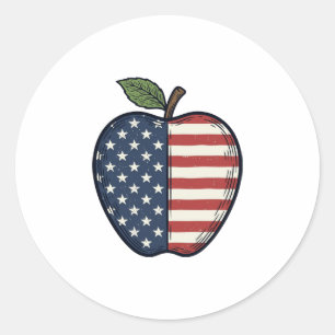 Patriotic Apple Vintage Engraving Vector Design_1 Classic Round Sticker
