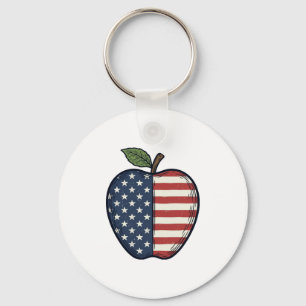Patriotic Apple Vintage Engraving Vector Design_1 Key Ring