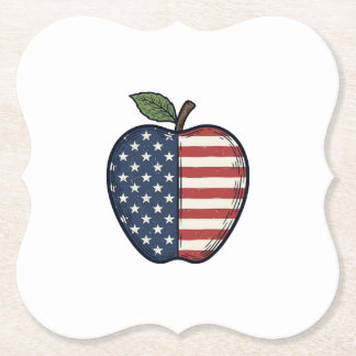 Patriotic Apple Vintage Engraving Vector Design_1 Paper Coaster