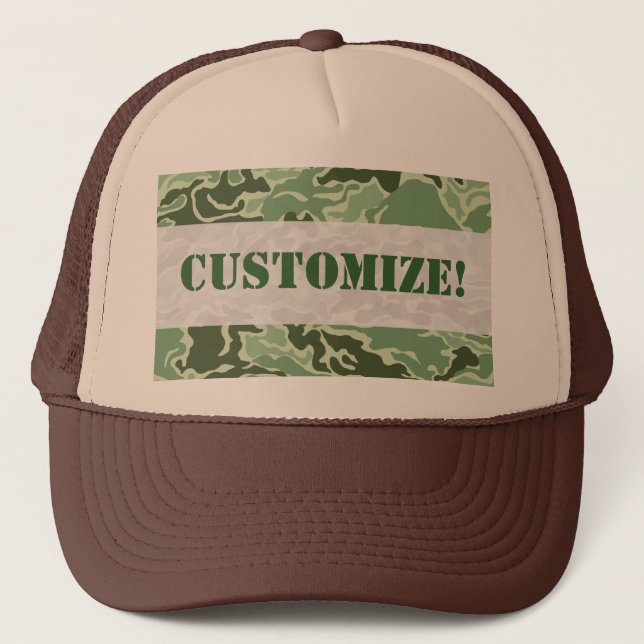 Patriotic Army Custom Green Camouflage Designs Trucker Hat (Front)