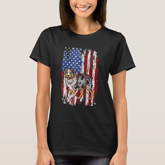 Patriotic Australian Shepherd American Flag 4th Of T-Shirt (Front)