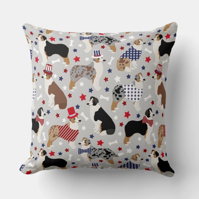 Patriotic Australian Shepherd / Aussie Dog Cushion (Front)
