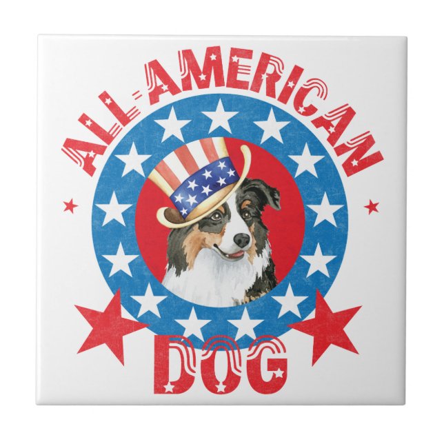 Patriotic Australian Shepherd Ceramic Tile (Front)