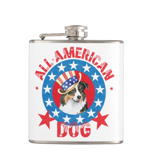 Patriotic Australian Shepherd Hip Flask (Front)