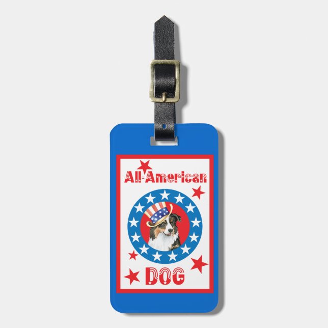 Patriotic Australian Shepherd Luggage Tag (Front Vertical)