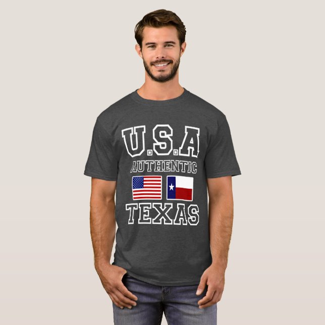 Patriotic Authentic Texas and American Flag Custom T-Shirt (Front Full)