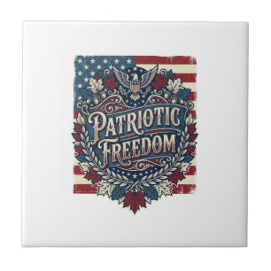Patriotic Autumn Leaves Vector Graphic Tee Ceramic Tile