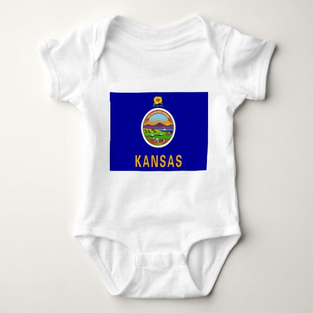 Patriotic baby bodysuit with flag of Kansas, USA (Front)