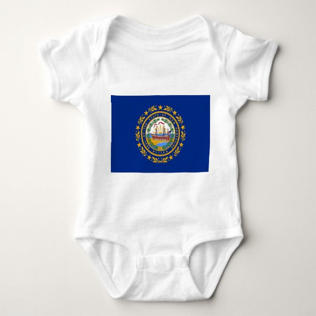 Patriotic baby bodysuit with flag of New Hampshire (Front)