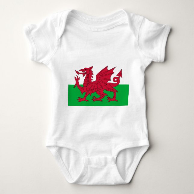 Patriotic baby bodysuit with flag Wales, UK (Front)
