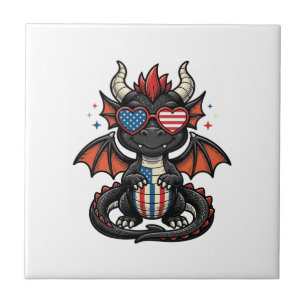 Patriotic Baby Dragon Vintage Vector Shirt Design_ Ceramic Tile