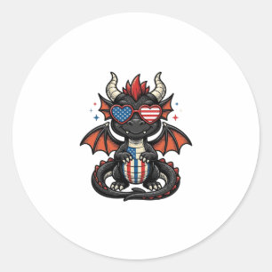 Patriotic Baby Dragon Vintage Vector Shirt Design_ Classic Round Sticker