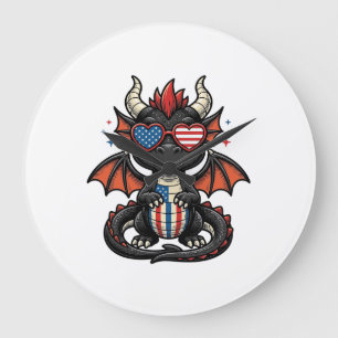 Patriotic Baby Dragon Vintage Vector Shirt Design_ Large Clock