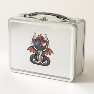 Patriotic Baby Dragon Vintage Vector Shirt Design_ Metal Lunch Box