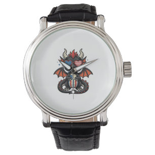 Patriotic Baby Dragon Vintage Vector Shirt Design_ Watch