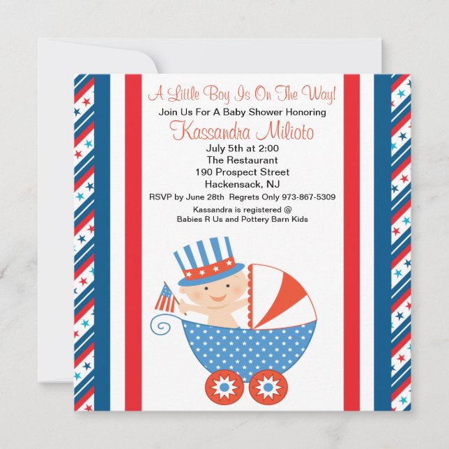 Patriotic Baby in Carriage Baby Shower Invitation (Front)
