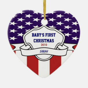 Patriotic Babys 1st Christmas Custom Photo Dated Ceramic Tree Decoration