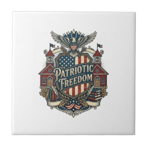 Patriotic Back to School Vector Graphic Tee Ceramic Tile