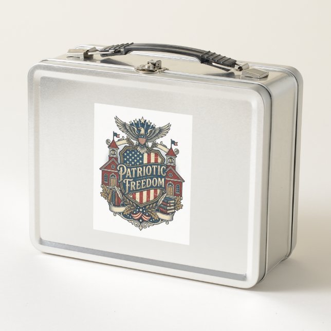 Patriotic Back to School Vector Graphic Tee Metal Lunch Box (Front)