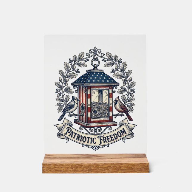 Patriotic Backyard Bird Feeder Vector Graphic Tee_ Acrylic Sign (Front)