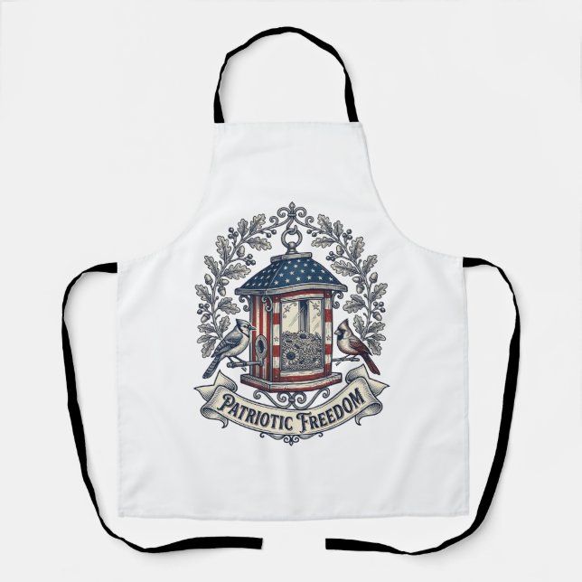 Patriotic Backyard Bird Feeder Vector Graphic Tee_ Apron (Front)