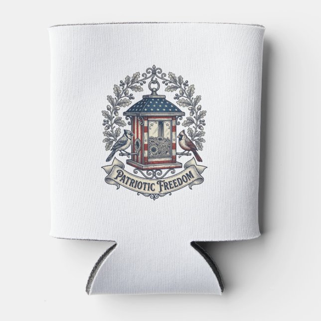 Patriotic Backyard Bird Feeder Vector Graphic Tee_ Can Cooler (Front)