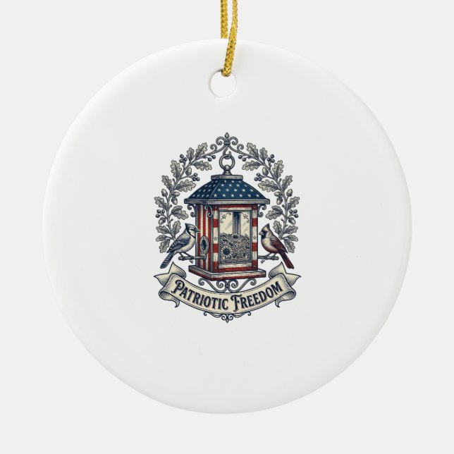 Patriotic Backyard Bird Feeder Vector Graphic Tee_ Ceramic Ornament (Front)