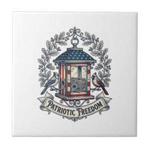 Patriotic Backyard Bird Feeder Vector Graphic Tee_ Ceramic Tile