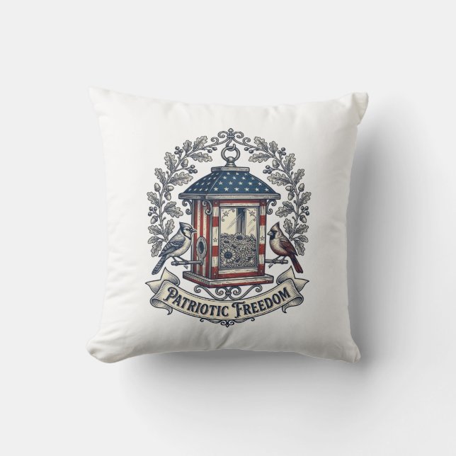 Patriotic Backyard Bird Feeder Vector Graphic Tee_ Cushion (Front)