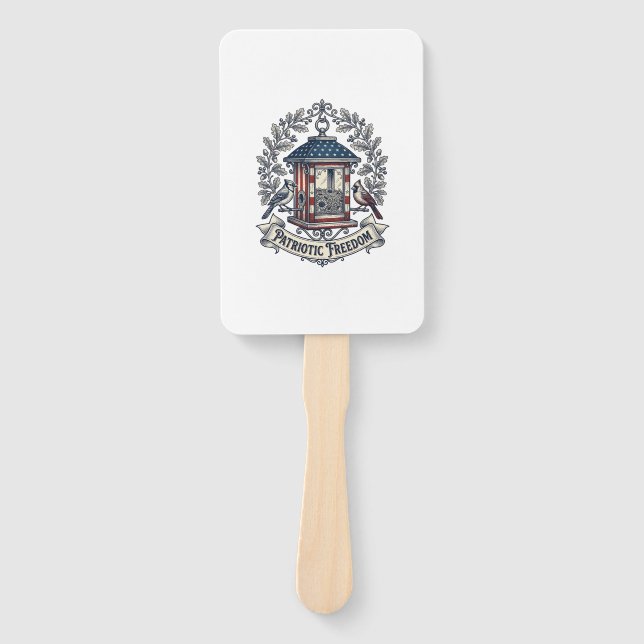 Patriotic Backyard Bird Feeder Vector Graphic Tee_ Hand Fan (Front)