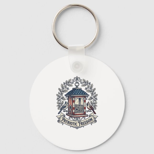Patriotic Backyard Bird Feeder Vector Graphic Tee_ Key Ring (Front)