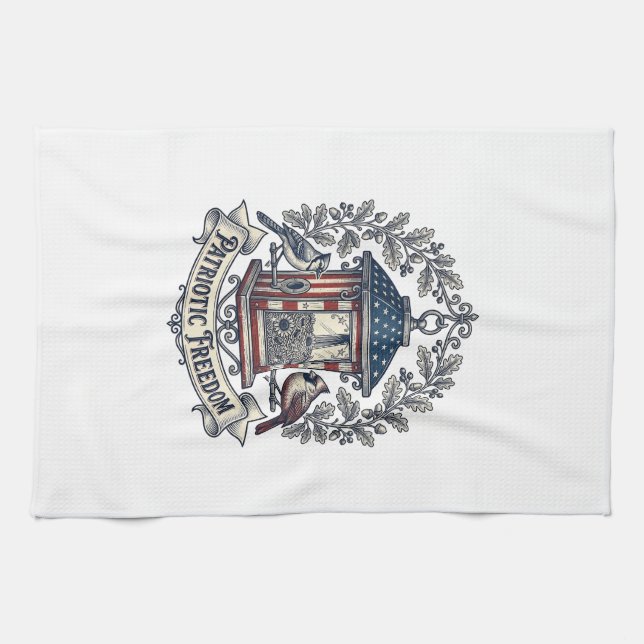 Patriotic Backyard Bird Feeder Vector Graphic Tee_ Tea Towel (Horizontal)