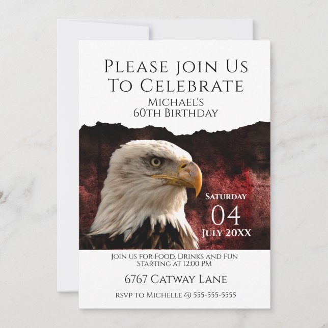 Patriotic Bald Eagle 60th Birthday Invitation (Front)