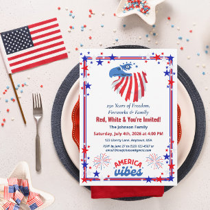  Patriotic Bald Eagle America 250th 4th of July Invitation